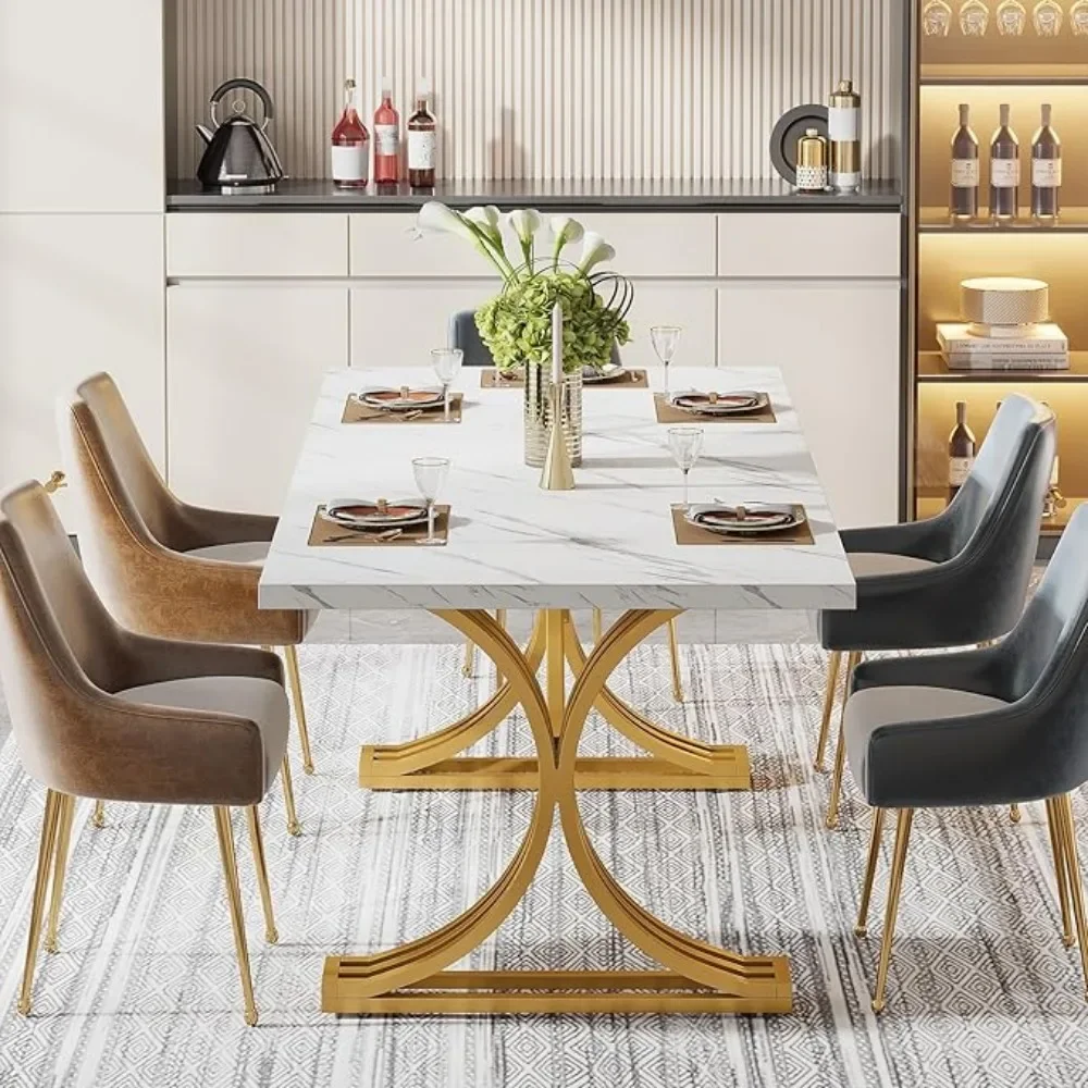 63-Inch Rectangular Dining Table for 4 to 6, Kitchen Tables for Dining Room, Modern Dinner Table with Faux Marble Table Top 5