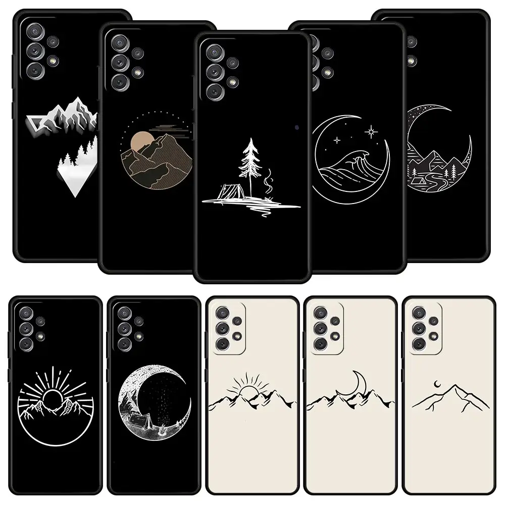 Line Mountain Scenery Sun Moon Phone Case Cover