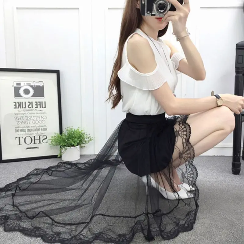 

E15E Women Girls Summer High Waist Layered Sheer Mesh Midi Long Skirt Asy