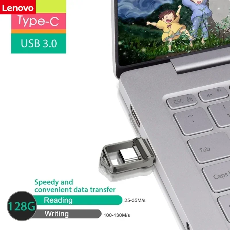 Lenovo 2TB USB 3.2 Flash Drive High Speed USB 1TB 512GB Type-C Interface Dual-Use Flash Memory Stick For Mobile Phone Computer