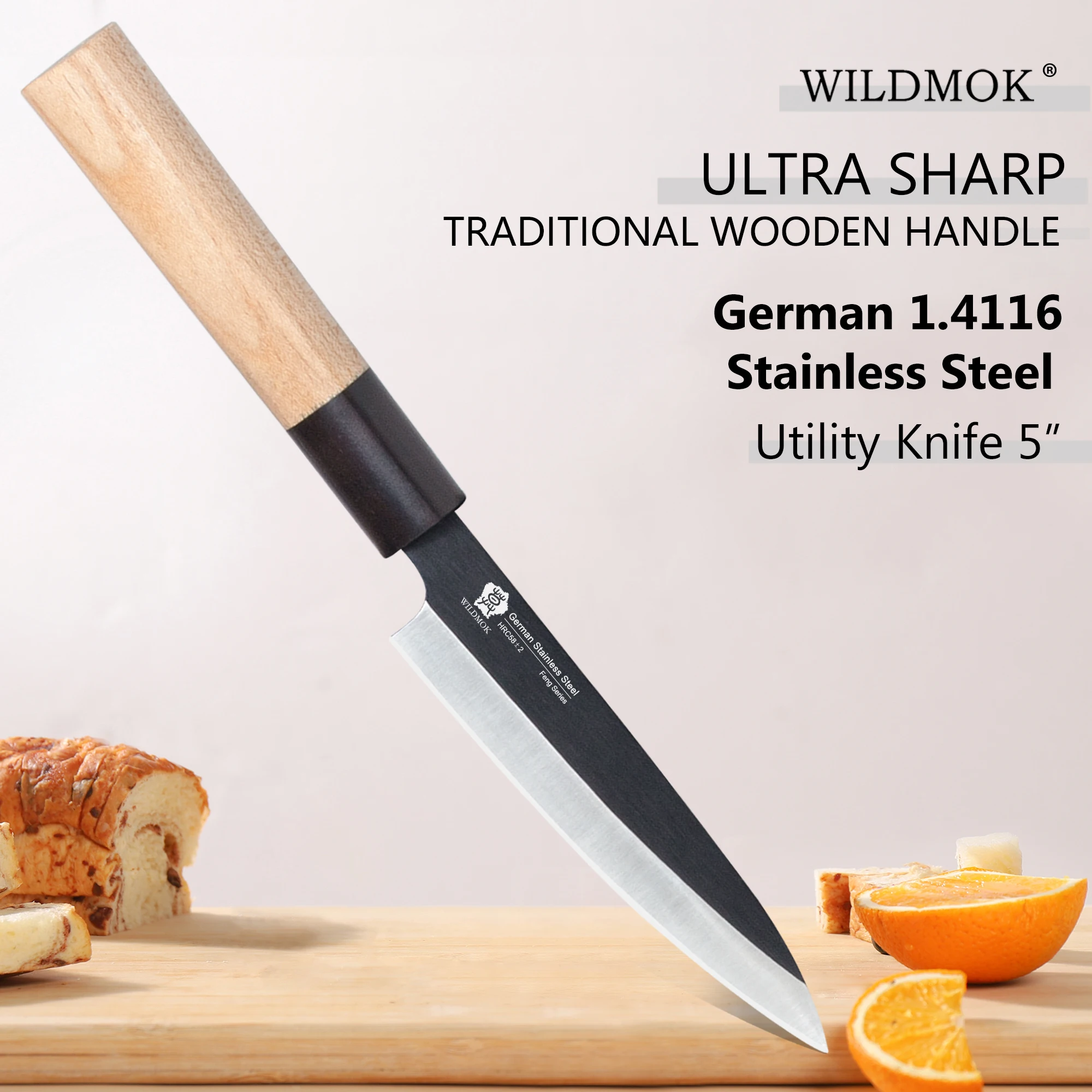5" Utility Knife Ultra Sharp Fruit and Vegetable Cutting Kitchen Knives Germany Steel & Traditional Wooden Handle