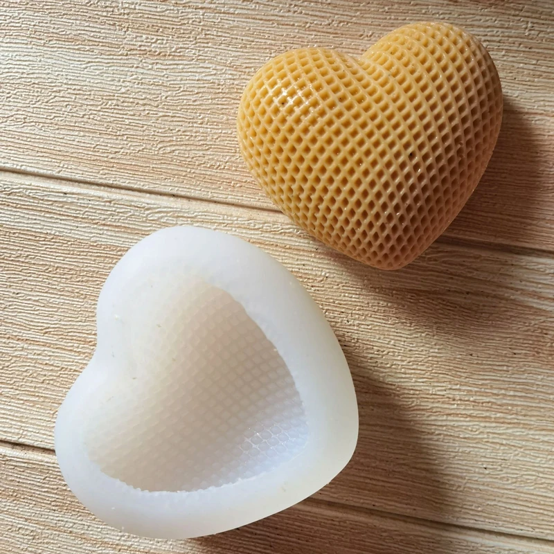 Silicone Candle Mold 3D Grid Heart Shape Scented Candle Soap Mould Mousse Chocalete Cake Mold Plaster Resin Ornament Making Tool silicone mold,silicone candle mold,aromatherapy candle mold,silicone candle molds,candle mold