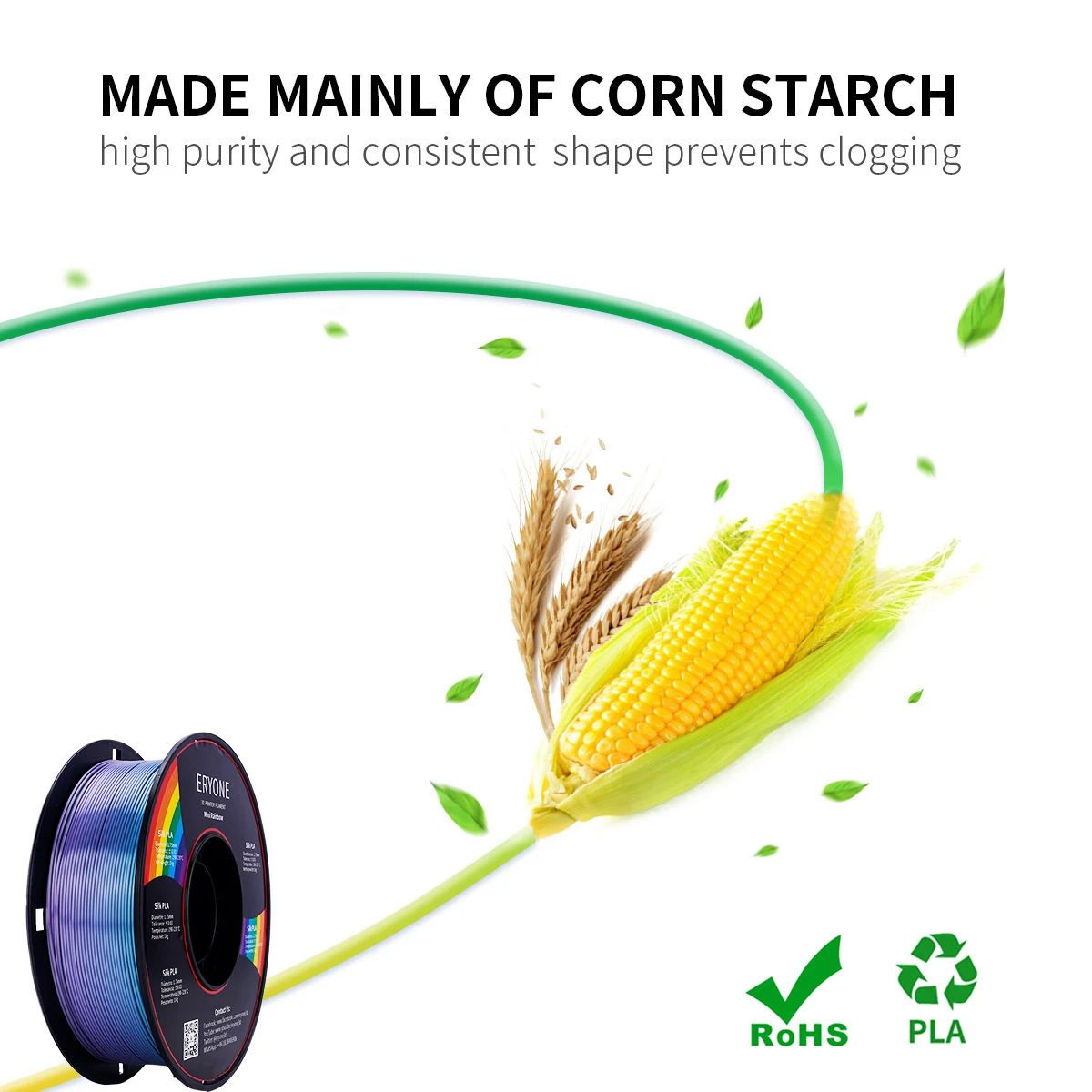 ERYONE Mini Rainbow PLA Filament 1KG For 3D Printing 1.75 mm +-0.03mm Tolerance For 3D Printer/Pen Rainbow Color Printer New 3d printer filaments,3d pen filament