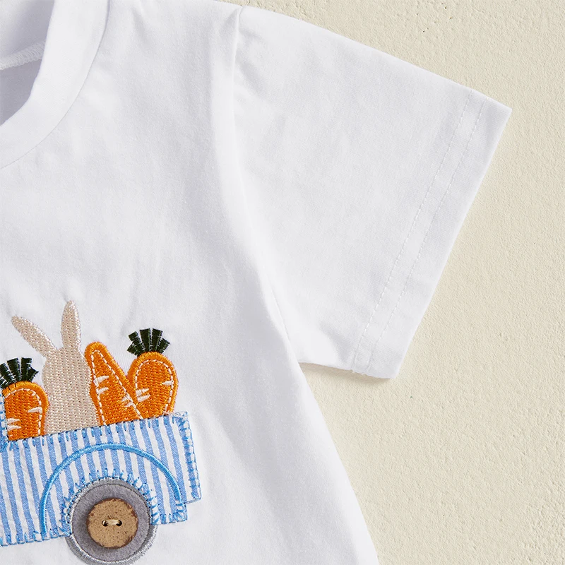 Boys Easter Outfit Summer Clothes Carrot Cart Short Sleeve T-Shirt Plaid Shorts Set Cute Toddler Baby Boy Easter Outfit 5