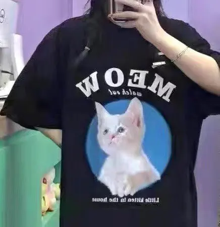 

Хлопковая футболка с коротким рукавом и надписью «Meow Cat», 1 шт.