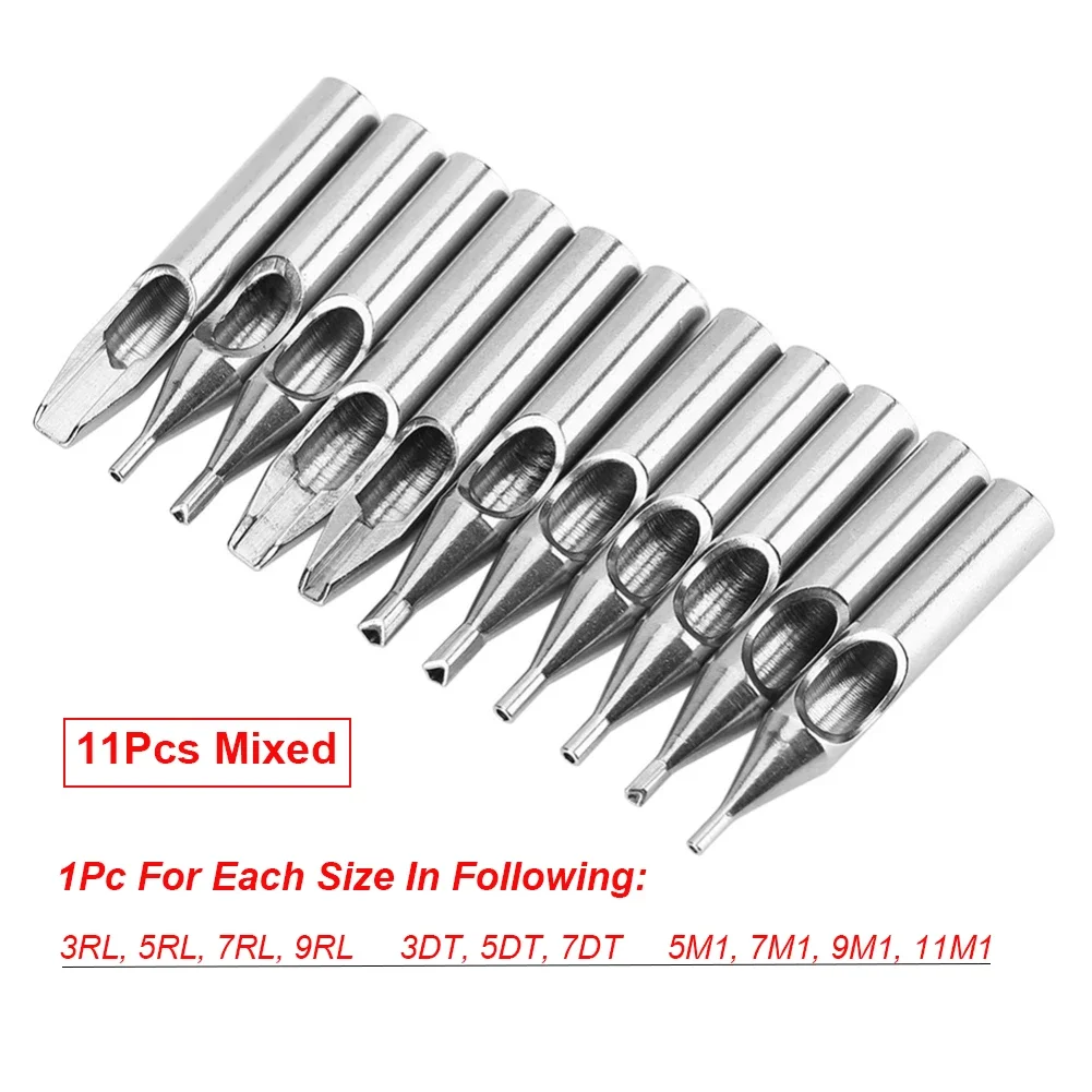 11/22Pcs RL DT M1 Mixed Stainless Steel Tattoo Tips Kit Assorted Tattoo Machine Gun Needle Nozzle Tubes Accessories Supply