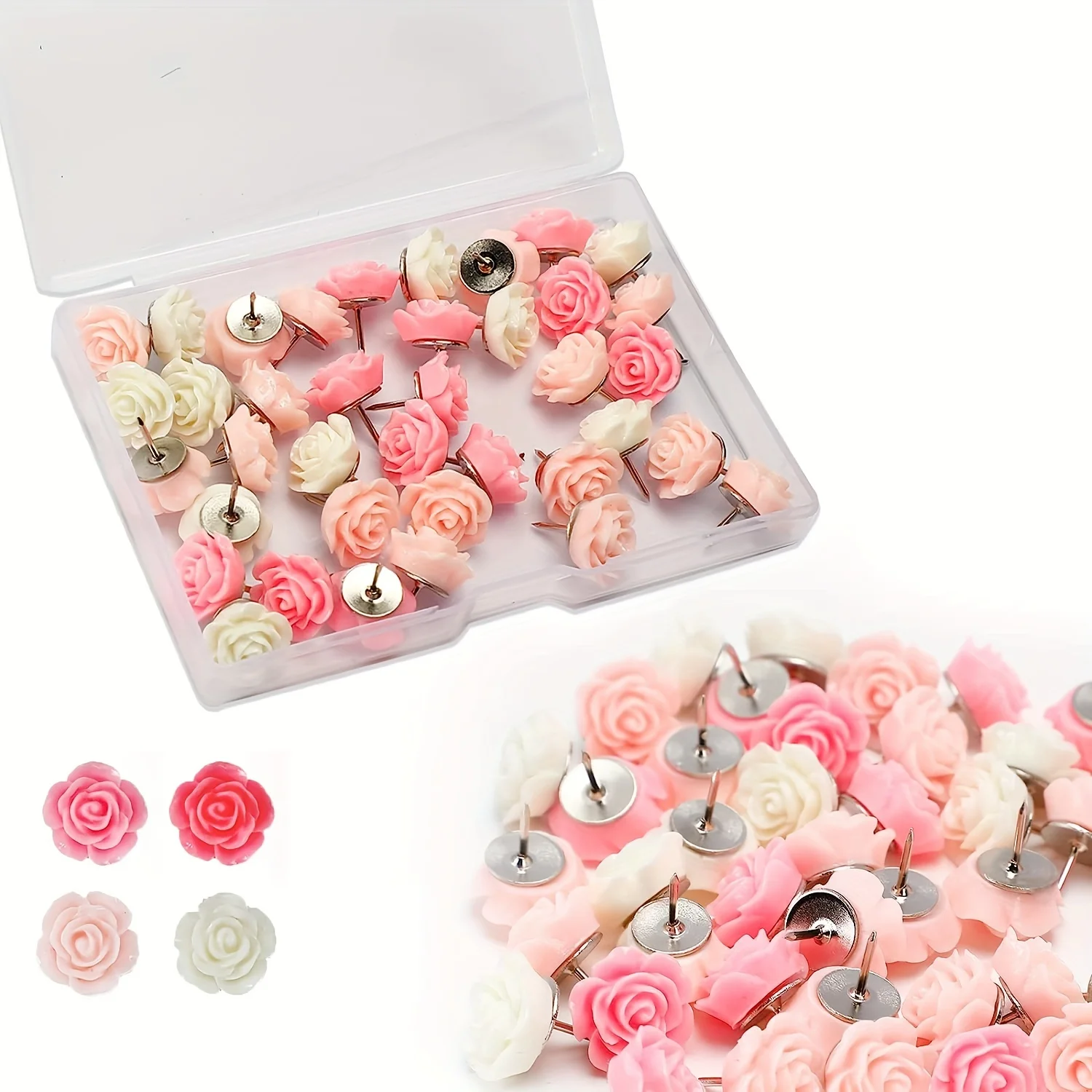 Resin Push Pins 20pcs Cute Rose Flower Thumbtack New Board Drawing Photo Wall Studs Office Maps School Classroom Supplies