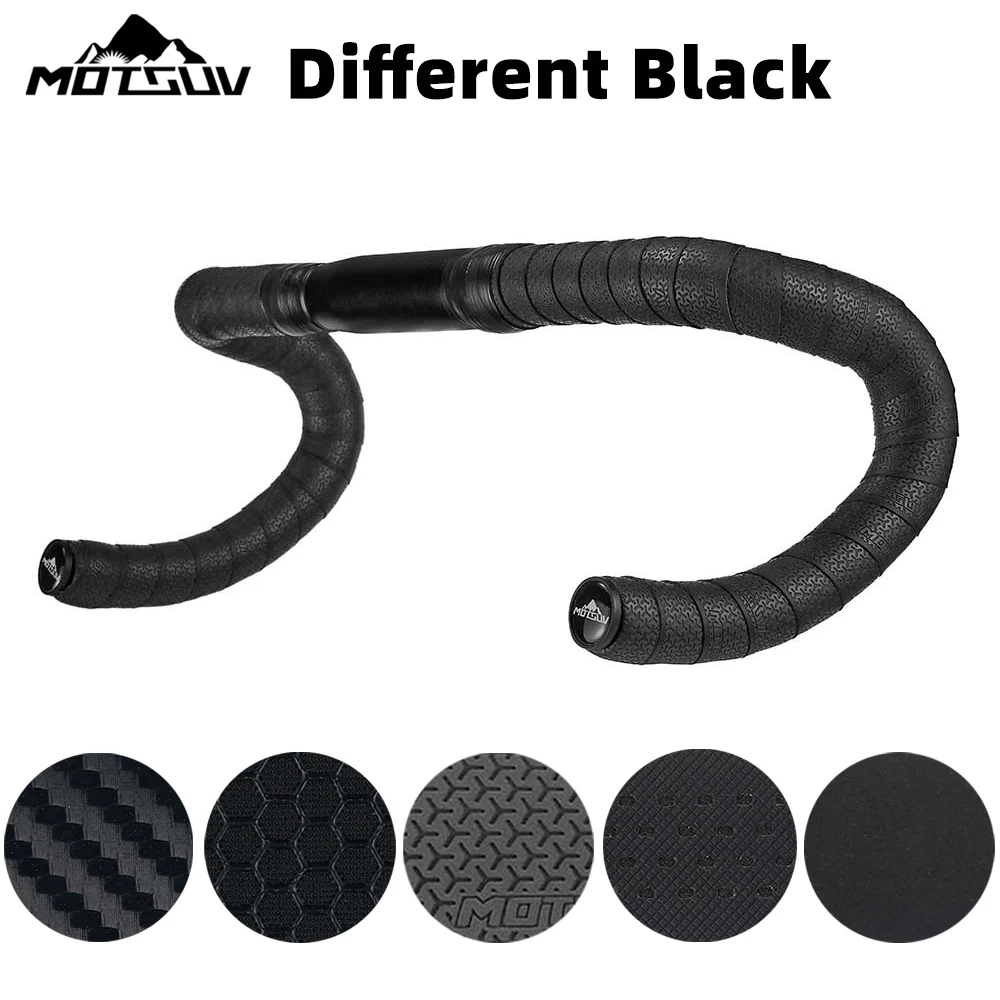 고정 링이있는 도로 자전거 블랙 핸들 바 테이프 섬유 패턴 속도 자전거 와인딩..