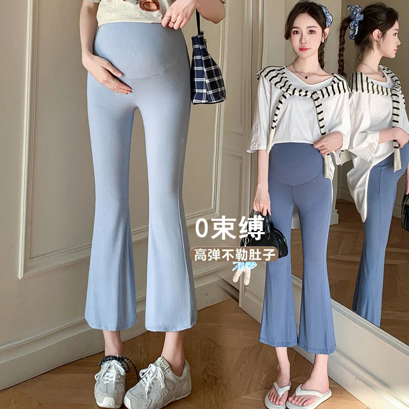 OOTD 24SS Spring Summer Fashion Thin Modal Maternity Legging Belly Support Flare Boot Cut Cropped Pants for Pregnancy Women Y2K