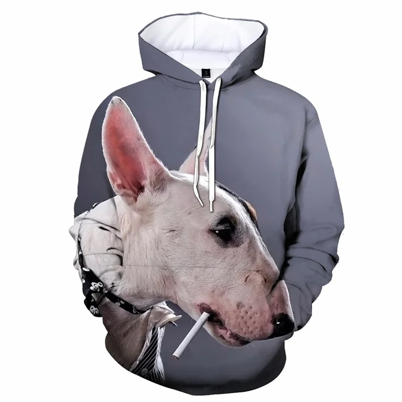 Sudadera con capucha con estampado 3D de bull terrier para hombre, sudadera con capucha de gran tamaño con gráficos de perros y animales, sudadera transpirable de otoño 2023