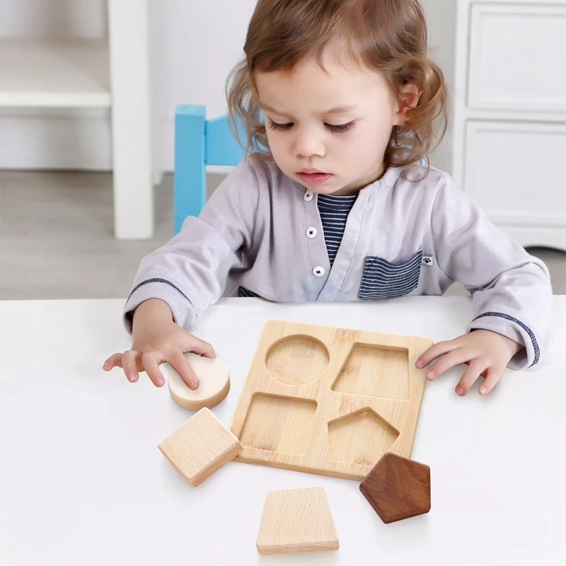 Kids Wooden Board Puzzle Toy Baby Safe Nature Wood Blocks Teether Toy Montessori Education Building Block Stacking Children Game