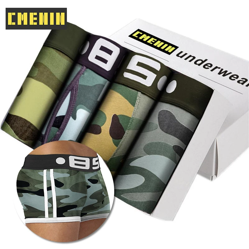 

CMENIN 4Pcs Combed Cotton Men's Boxers Underwear Soft Comfortable Panties Slip Sexy Man Underpants Camouflage Male Boxershorts