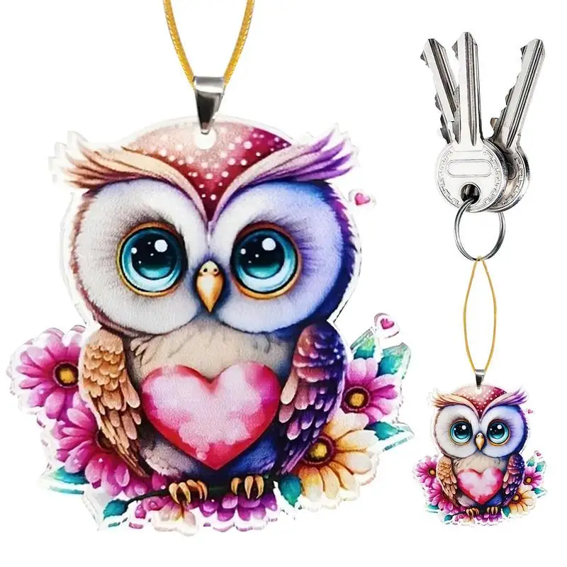

Owl Car Mirror Charm Cute 2D Acrylic Owl Shaped Rear View Dashboard Decorations OrnamentsCar Rearview Mirror Accessories