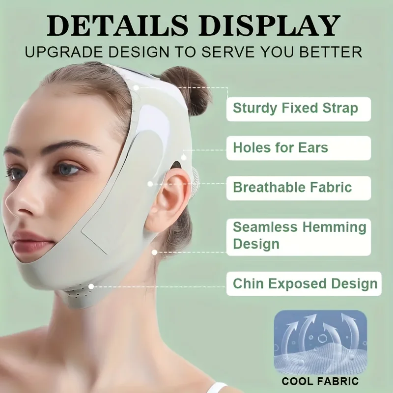 Graphene V-Shape Face Lift Band - Adjustable Double Chin Reducer, Breathable Reusable Facial Strap for Men & Women (5-Size Fit)