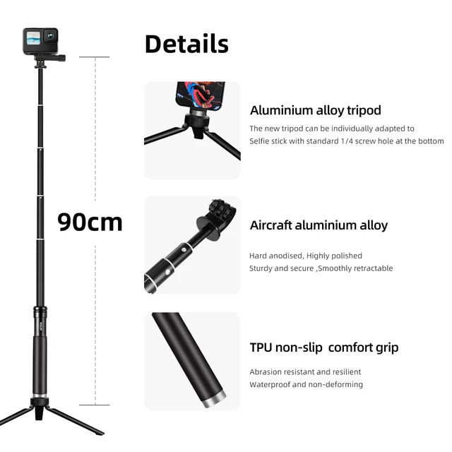 Altura Phone Tripod 55 - Funciona como GoPro Tripod, GoPro Selfie Stick y  Camera Monopod - Soporte de