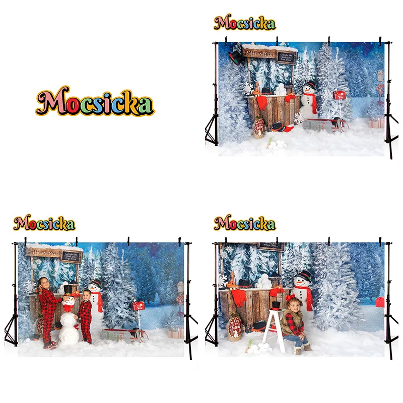 

Mocsicka Winter Photography Background Christmas Party Pine Tree Snowy Snowman Backdrop New Year's Eve Kids Party Studio Banner