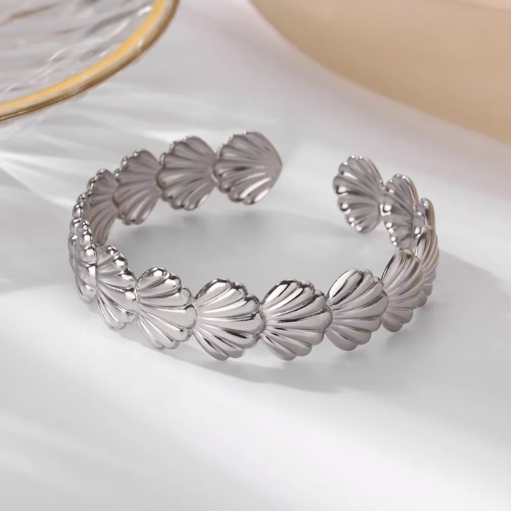 Gold Color Geometric Aesthetic Flower Leaf Bangle - Stainless Steel Bracelet