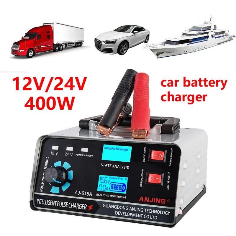 

Car Battery Charger 12V/15A 24V/30A Battery Charger 400W for Lead-Acid Lithium Battery Wet Dry Smart Pulse Repair for Motorcycl