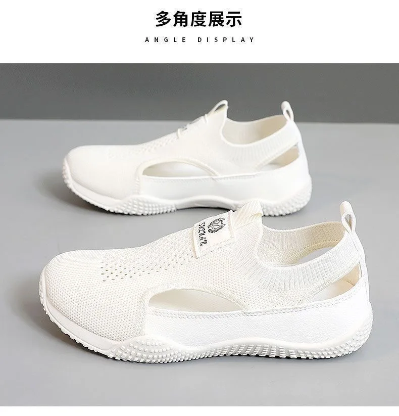 Damen Sommer Weiße Schuhe Koreanischer Stil Ins Mode Atmungsaktive Strick-Freizeitschuhe – Detail 12