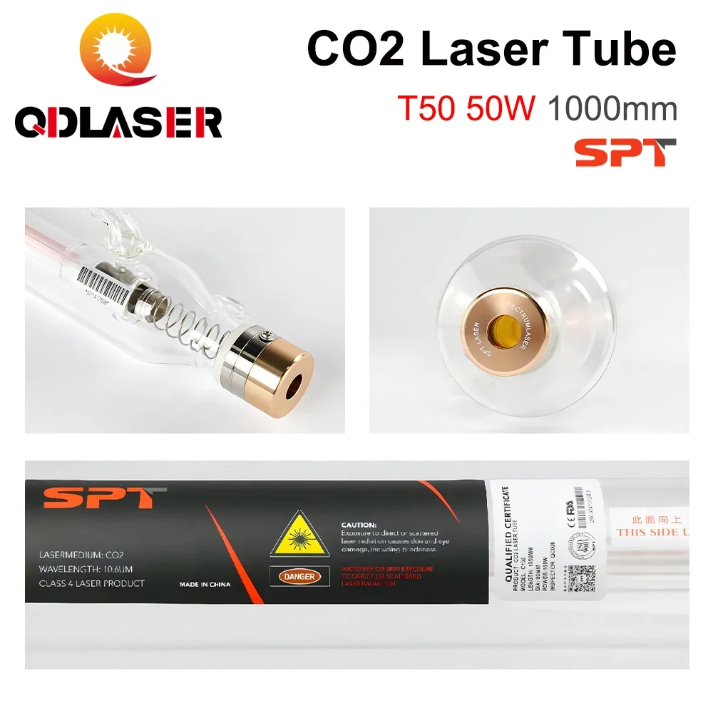 QDLASER SPT T50 50-70W Co2 Laser Tube Length 1000mm Dia 50mm for CO2 Laser Engraving And Cutting Machine