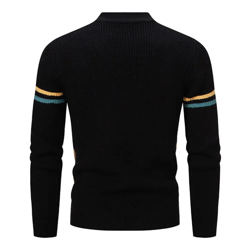 

Attractive Color-blocked Jumper Colorblock Knitted Men's Sweater with Half-high Collar Slim Fit Warmth for Fall Winter