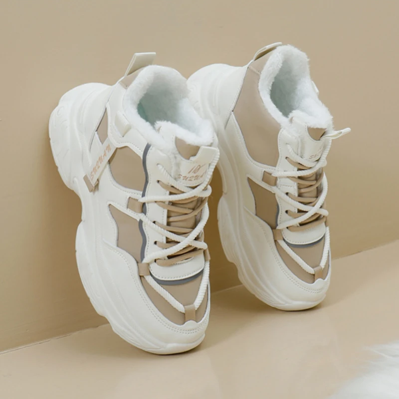 

Women Warm Sneakers with Fur Fashion Platform Skateboard Shoes Winter Casual Sports Snow Boots Woman Footwear Zapatillas Mujer