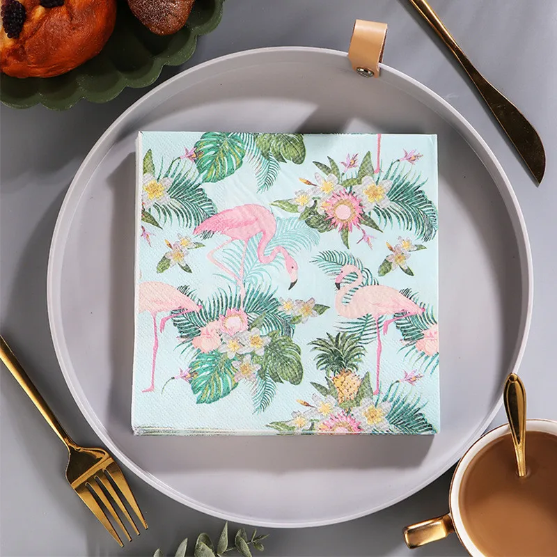 

20pcs/pack Flamingo Tropical Plants Printed Disposable Napkins Paper Tissues Home Tableware Wedding Party Decoration