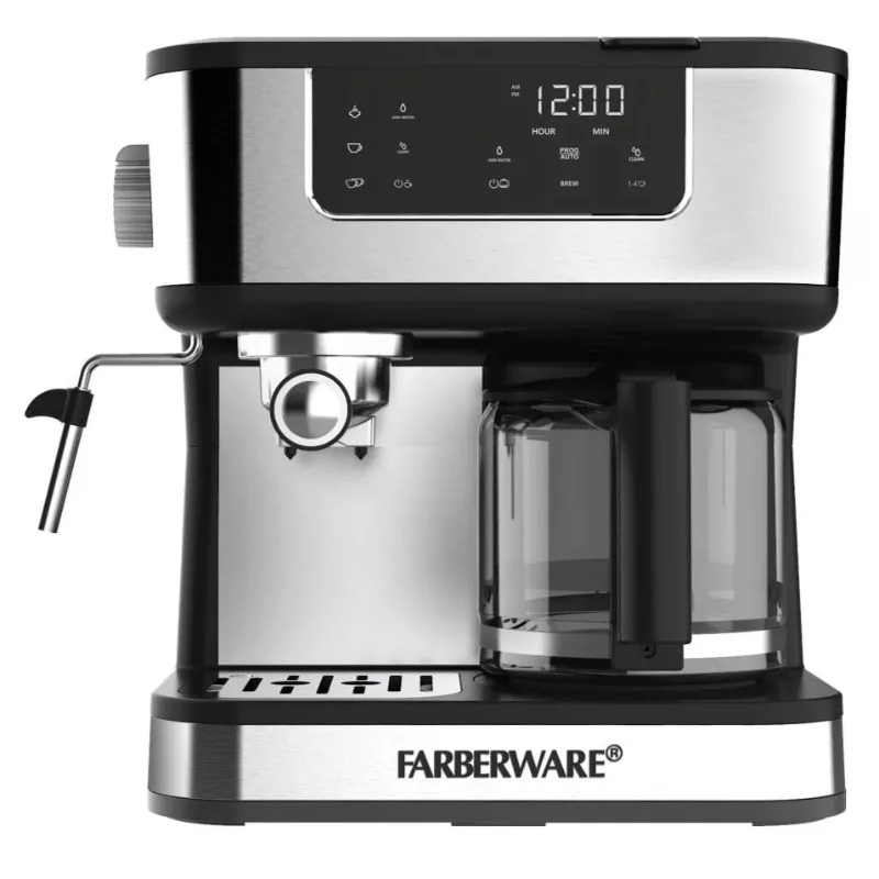 

Farberware Dual Brew, 10 Cup Coffee + Espresso, Black and Stainless Finish, Touchscreen Display, New Espresso Machines