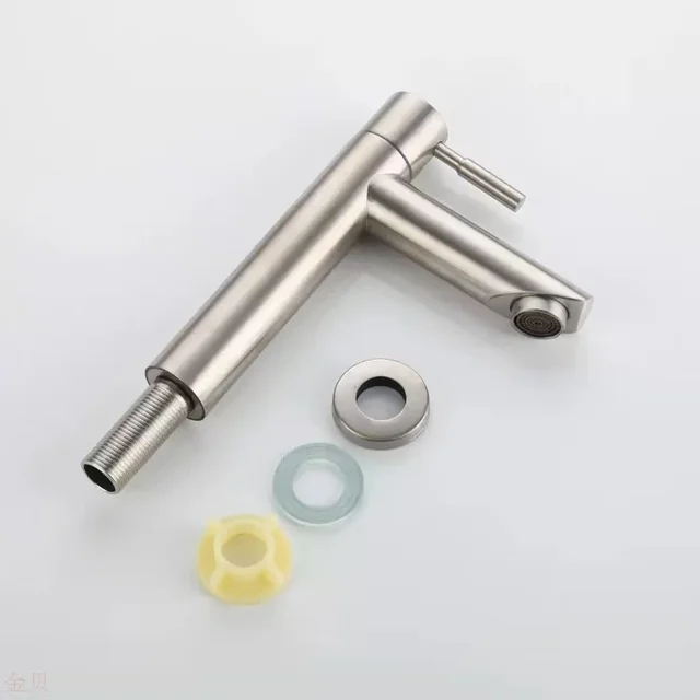 ก๊อกน้ำอ่างล้างหน้า สแตนเลส 304 ก๊อกน้ำเย็นเดี่ยว สีดำเงิน ติดตั้งบนเคาน์เตอร์ แบบยืดและยกสูง 4