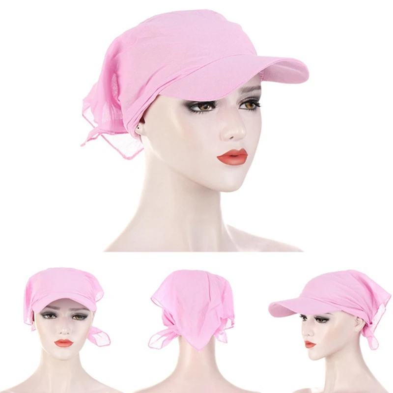 Solid Color Turban Baseball Cap For Women Men Spring Summer Outdoor Sunscreen Bandana Cap Windproof Lace Up Long Tail Head Cap