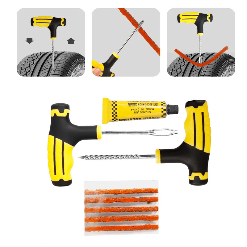 Tire Repair Kit 2 Set Car Tire Repair Tool Road Bicycle Tire Repair Tools Bike Tubeless Rubber Bacon Strip And Insertion Tool Urgent