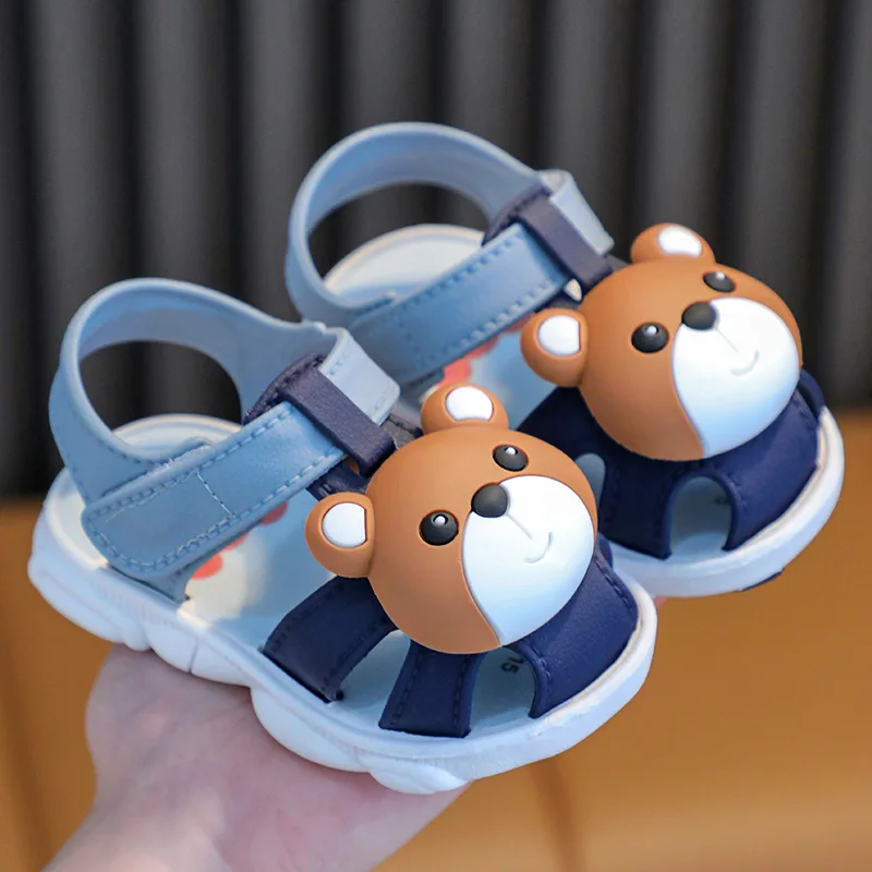 Baby Boy Sandals Summer Toddler Beach Shoes Cute Sweet Bear 1-3 Years Little Kids Outdoor Sandals For Boys Brown, Blue