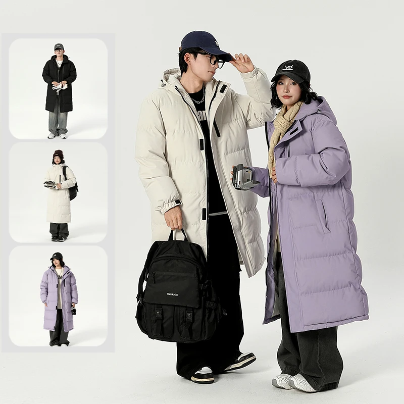 Winter Jacket Couple's Trendy Simple Thickened Cold-proof Long Down Cotton Padded Coat Men's Brand Ski Warm Hooded Parka
