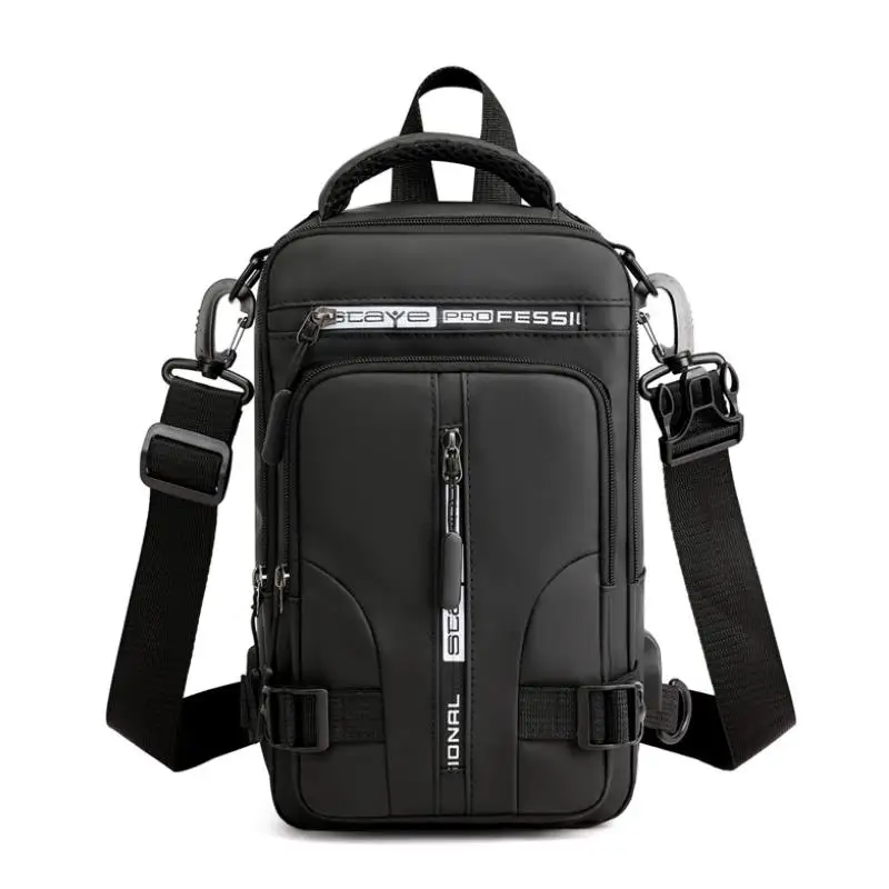 Nuova borsa sul petto da uomo con ricarica USB multifunzionale moda Casual una spalla Crossbody sport zaino in tessuto Oxford - immagine 6