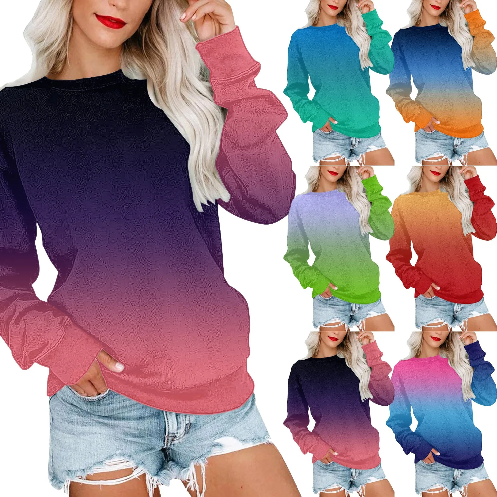 

Womens Casual Gradient Print Round Sweatshirt For Women Zip Up Sweatshirt For Women Trendy Suitable For Winter Autumn Spring