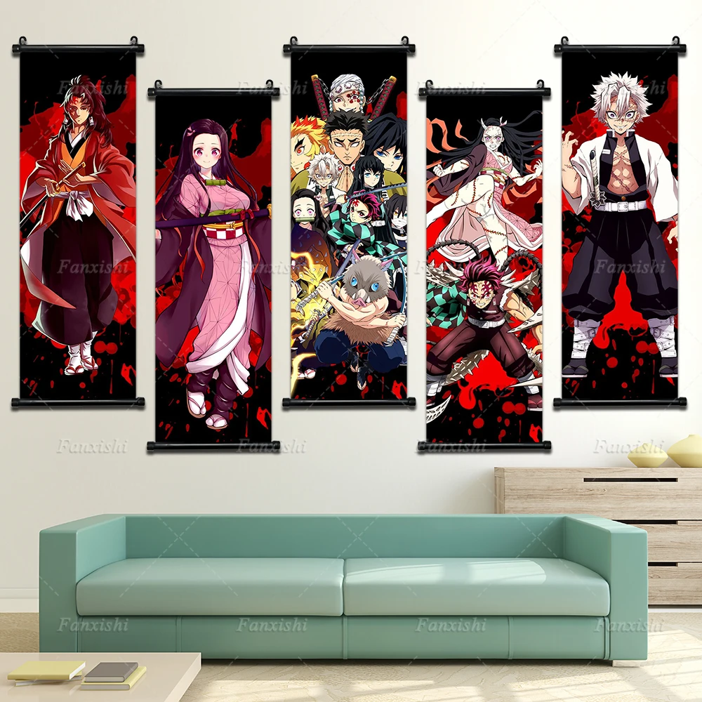 

Scroll Hanging Painting Modern Japan Anime Poster Demon Slayer Wall Art Print Canvas Pictures Home Decor for Living Room Cuadros