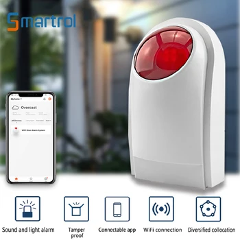 Smartrol 와이파이 사이렌 스트로브 라이트 센서 홈 알람 보안 시스템, 110dB 높은 데시벨 경적 사운드 라이트 알람, 투야 스마트 라이프용