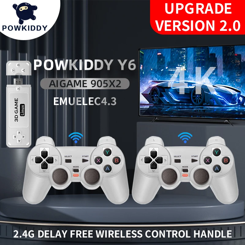 

Powkiddy Y6 2.4G Wireless Game Tv Stick Retro PS1 Family 4K HD Portable Video Game Console Support Multiplayer 10000 Games