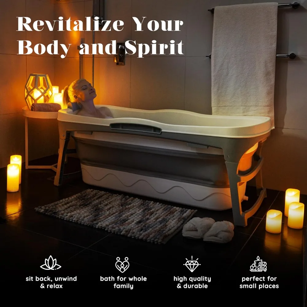 Adult Portable Bathtub, Large 56 Inch Foldable Bathtub, Ergonomically Designed for Quick and Easy Folding of The Bathtub 2