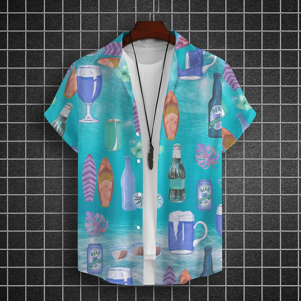 thumbnail image 1 of Camisa hawaiana para hombre, camisa de manga corta con estampado de cerveza playera, camisetas de bebidas de verano, ropa informal de diseño original para hombre, 1 of 4