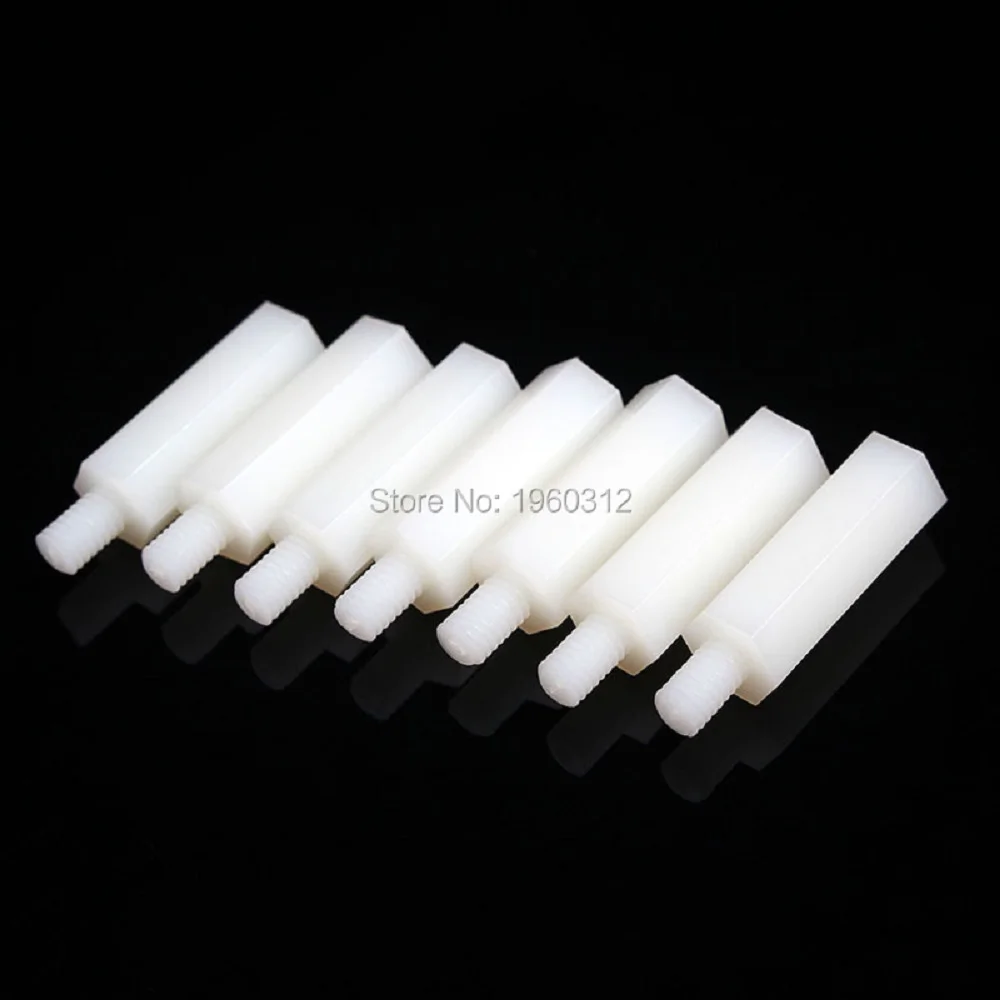 1000pcs 남성-여성 스레드 M2/2.5/3/4*L + 6mm 검정색 플라스틱 나일론 육각형 육각형 스탠드 오프 스페이서 기둥