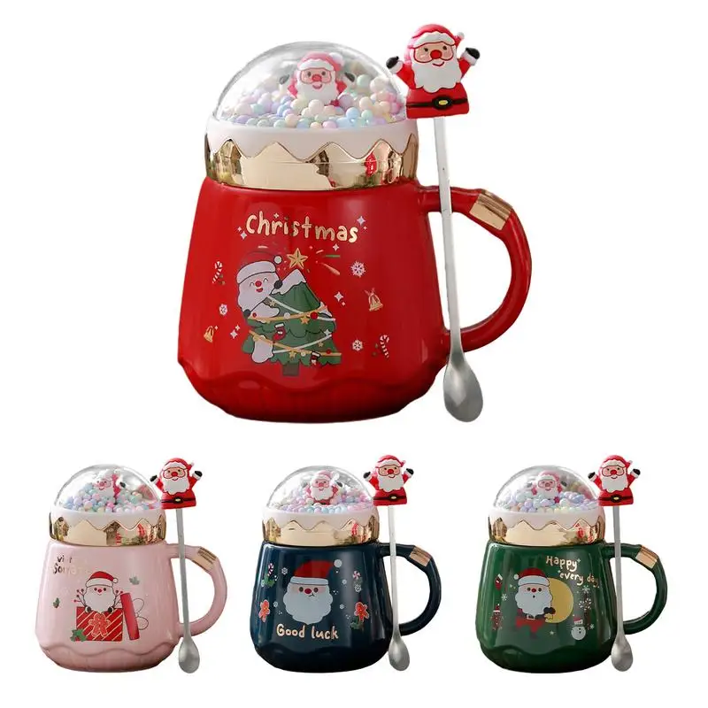 

500ml Christmas Cute Santa Claus Ceramic Mugs Creative Snowball Landscape Lid Mugs Santa Mousse Cup Coffee for Christmas Gift