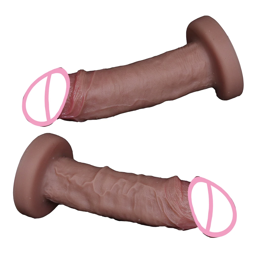 Consolador de masturbación grande y suave para hombre y mujer, pene pequeño de silicona doble, sensación de piel de carne, juguete sexual Anal con ventosa