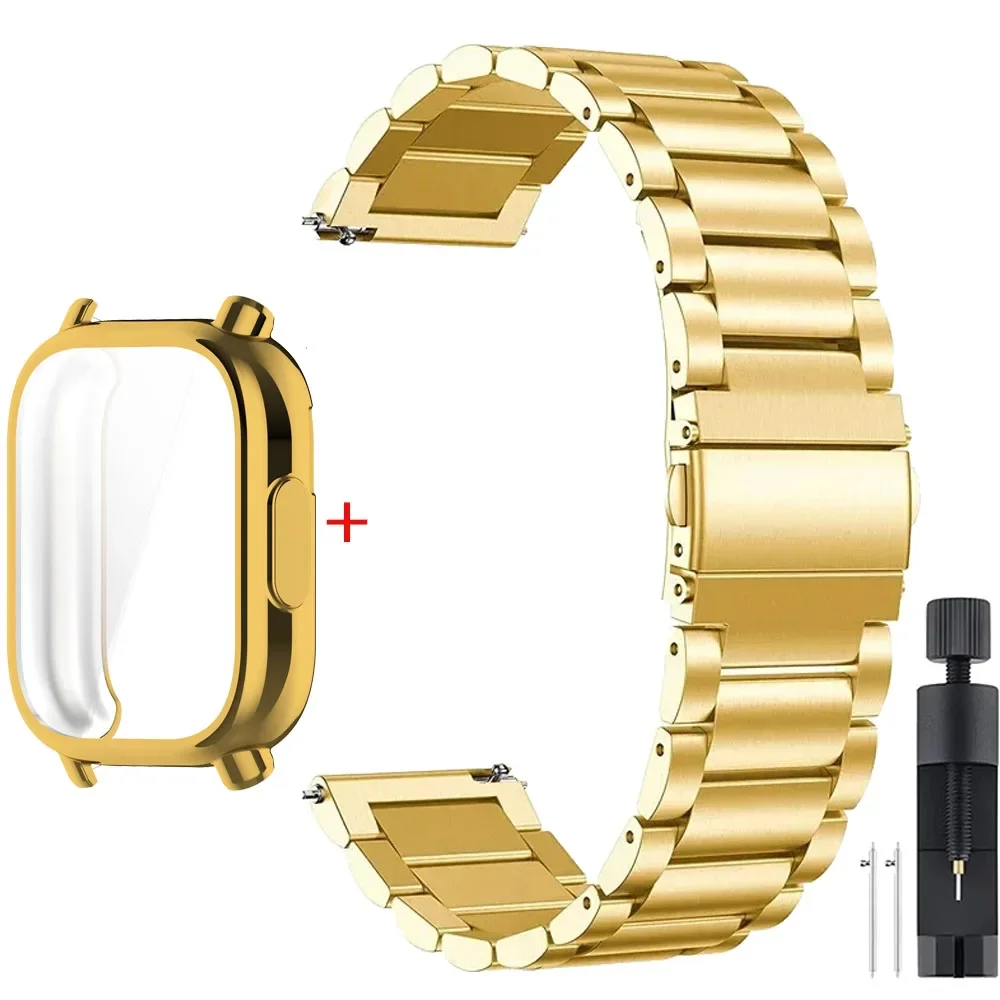 Luxury Metal Strap with TPU Soft Case for Premium Smartwatches - Stainless Steel Watchband Correa