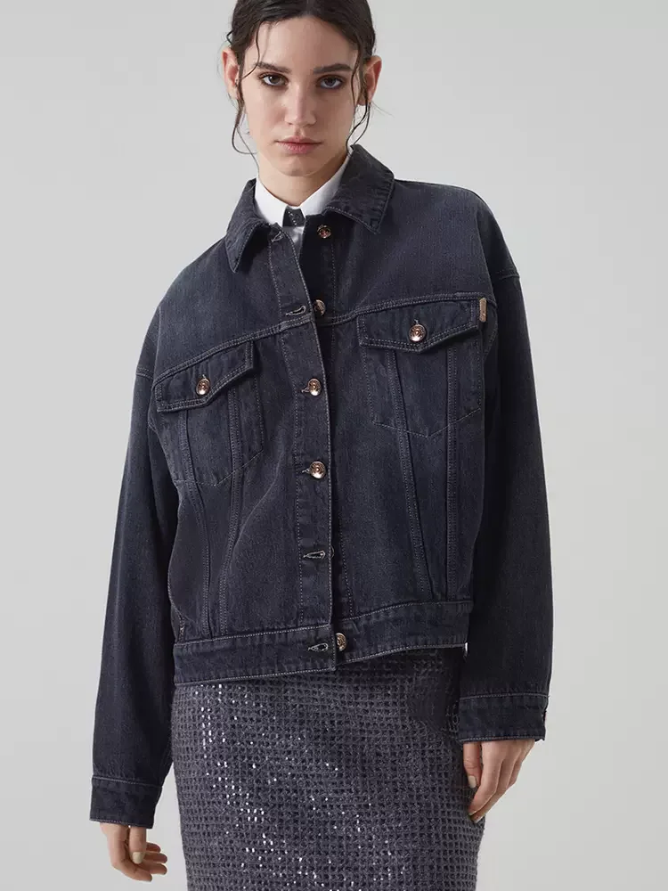 

2023 Autumn and Winter New Women Retro Cotton Thickened Denim Short Jacket Top / Denim Wide Leg Pants