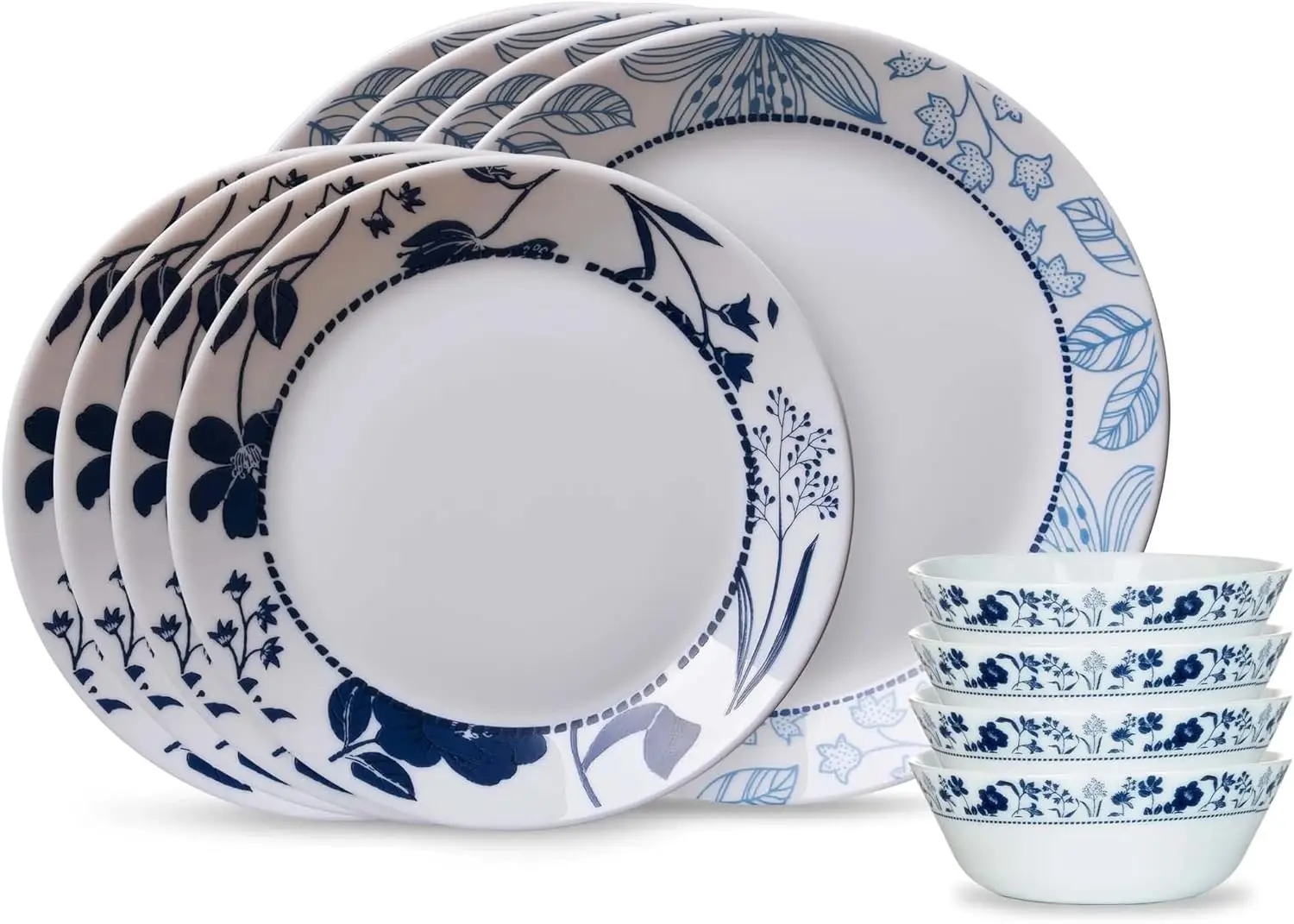 

12-Pc Dinnerware Set, Service for 4, Durable and Eco-Friendly, Higher Rim Glass Plate & Bowl Set, Microwave