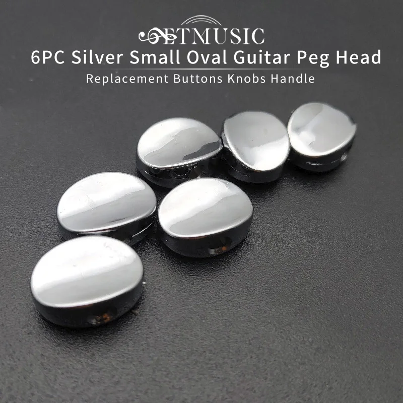 Silver Small Oval Metal Guitar Tuning Pegs keys Tuners Machine Heads replacement Buttons knobs Handle 6Pcs