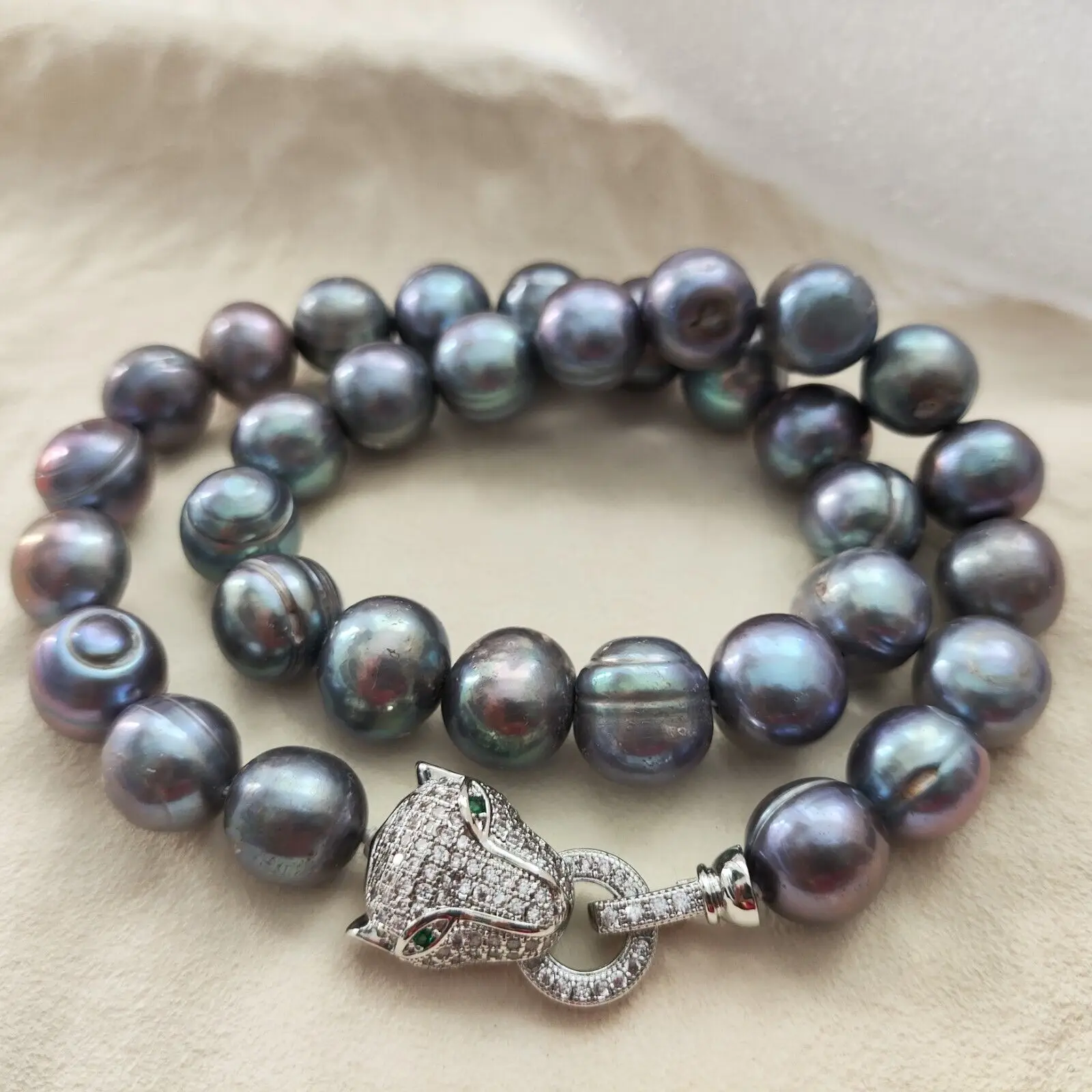 Baroque Black Blue Pearl Necklace - 925 Silver 12-11mm 16in to 35in Lengths