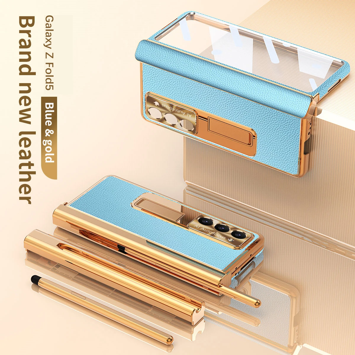 Suitable For Samsung Z Fold 4 5 Mobile Phone Case Magnetic Hinge Plain Leather FOLD 3 Folding Protective Case With Pen Slot Spen
