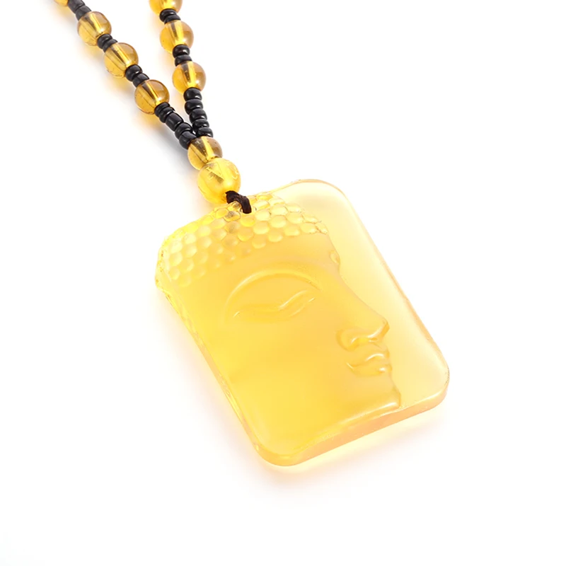 Buddhist Sakyamuni Buddha Pendant Frosted Crystal Buddha Statue Necklace Bead Chain Men and Women Amulet Jewelry